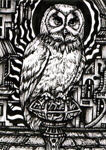 ORIGINAL ARTWORK | ACEO Outsider Abstract Art Surreal Abstract  | THE OWL