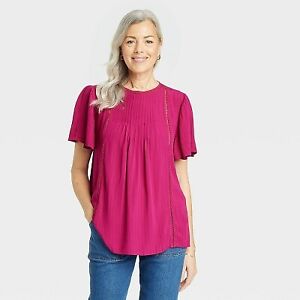Women's Flutter Sleeve Eyelet Embroidered Top - Knox Rose