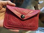 Small Red Tooled Leather Owl Look POUCH MOROCCAN LEATHER WALLET Coin Purse 5x3