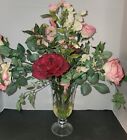 Large Floral Arrangement Faux Water Vase Roses Shabby Pink Red