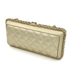 Chanel Metallic Gold Quilted Leather Chain Around Shoulder Clutch #H73326-1