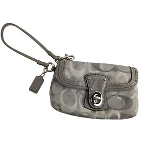 Coach Signature C Small Grey Turnlock Wristlet Wallet Clutch Classic