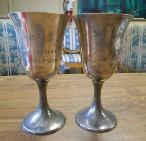 New ListingPair 1960 Davis Island Yacht Club Racing Trophy Tampa Ft Myers Sterling Silver