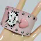 Vintage Kitty Cat Heart Pink Grunge Wrap Bracelet Band Handcrafted 9.5 Inch