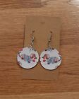 Womens Light Weight Faux Leather Dangle Earrings Puppy Print