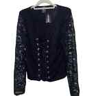 NWT Skull Fishnet Laceup Front Detail Crop Long Sleeve Hot Topic Goth XL