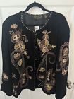 Alex Kim Fits 3X Black Gold Embroidered Floral Sparkle Loop Button Jacket NWT