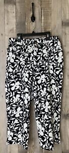 Lauren Ralph Lauren Women's Black White Floral Wide Leg Capri Pants SZ 12