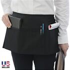 Unisex Half Bib Waist Apron 3 Pocket Resistant Waitress Waiter Barista Workwear
