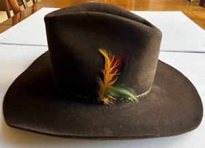Vintage Stetson 3X Beaver Cowboy Western Hat Mens Sz 7 Chocolate Brown Feather