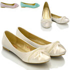 Womens Bridal Shoes Ballerina Lace Pearl Ladies Bridesmaid Satin Flats Pumps 3-9