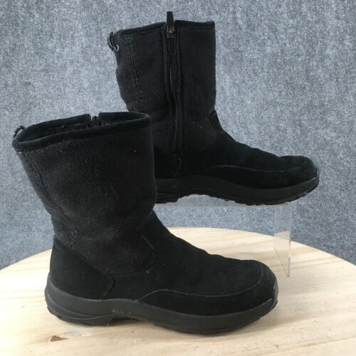 LL Bean Boots Womens 9 M Winter Mid Calf Black Suede Pull On Side Zip Comfort