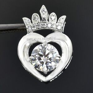 3Ct Certified White Diamond Solitaire Crown Pendant 925 Silver