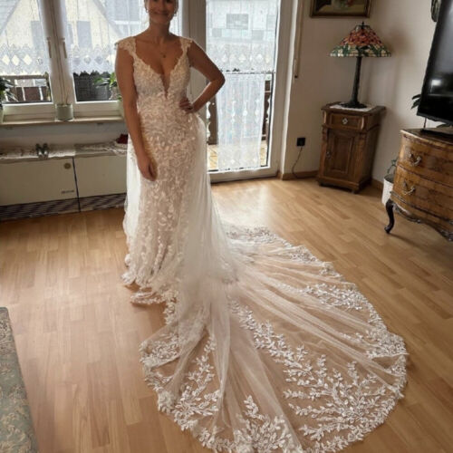 Long Detachable Tulle Wedding Dresses Train with Lace Applique Custom Made