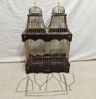 Antique French Victorian Style Wood Brass Bird Cage House Double Dome Vintage