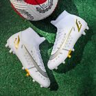 Mens Soccer Shoes High Top Soccer Cleats Kids Adults Shoes Size 5-11 White Gold
