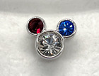 DISNEY Swarovski Crystal MICKEY MOUSE Ears USA Red White & Blue Lapel Pin in Box
