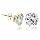14K Solid Yellow Gold Round Solitaire Cubic Zirconia Push Back Ear Stud Earrings