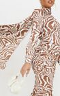 Flattering BROWN ZEBRA PRINTED PUFF SLEEVE DRESS WITH scarf HIJAB Size 14 16