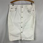 Polo Ralph Lauren Skirt Women Large White Denim Cotton Pencil 5-Pocket Button