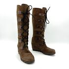 Sorel Joan of Arctic Wedge Tall Brown Leather Winter Boots Women's Size 9.5