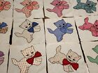 New ListingVintage Feed Sack Applique Embroidery Kitten Cat Quilt Blocks Hand Stitched 12pc