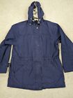 London Fog Jacket Womens Large Blue Rain Coat Field Barn Chore Work Hood Lined L