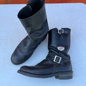 968 RED WING Size 12 D BLACK ENGINEER MOTORCYCLE BOOTS LEATHER