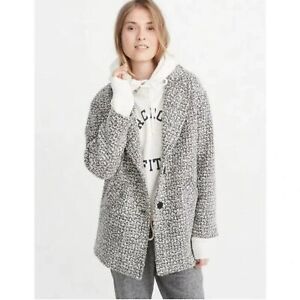 Abercrombie & Fitch Boucle Wool Jacket Blazer Coat Textured White Black Medium