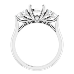 Vintage Custom Round 7mm Natural Diamond Bridal Women Ring Semi Mount 14K Gold