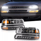 Fit For 99-02 Silverado Suburban Tahoe Black LED DRL Headlights Bumper Lamps