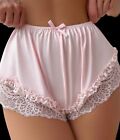 Glossy PINK SILKY Soft Stretch Satin Brief Panties XL 8 Vtg Styling Lacy Detail