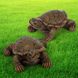 2Pcs Garden Tortoise Statue Turtle Figurine Lawn Art Ornament Patio Home Decor