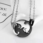 2 Piece Black & Silver Cat Matching Necklace Couple Cute Pendant Love BFF, Gift