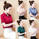 Korean Women Chiffon Satin Business Workwear Summer Casual T-shirt Tops Blouse