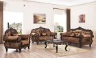 Luxurious Formal Wood Carving Sofa Set Living Room 2pc Sofa Loveseat Vintage