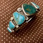 1920s Gem Grade Blue & Green Turquoise Small Early Ingot Silver Navajo Cuff