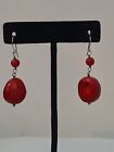 Sterling Silver Red Coral Nugget Earrings Dangle