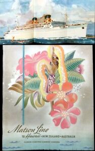 Vintage MATSON LINE Cruse Ship BROCHURE Hawaii New Zealand Australia POSTER Ad