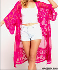 Kimono Sheer Embroidered Lace Long Cardigan Style Duster Magenta Pink
