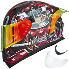 ILM Armor Red Full Face Motorcycle Helmets Mirrored&Clear Visors 2 Fins DOT