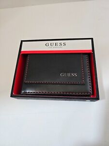 NEW Guess Men Black Leather Bifold Wallet