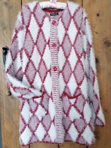 Long Cardigan / Jacket dark Red & White Excellent 48
