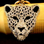 Gold Jaguar Leopard Head Keychain Crystal Charm Cute Animal Gift Present 01065