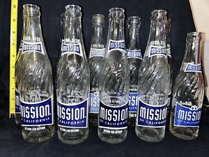 10 VINTAGE MISSION GLASS SODA BEVERAGES SWIRL BOTTLE-MISSION BOTTLING  {A4}