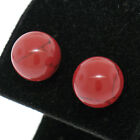 NEW .925 Sterling Silver 10mm Round Red Coral Ball Stud Earrings Simple Studs