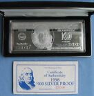 1998 Washington Mint $100 Franklin Quarter Pound .999 Silver Bar 4 ozt Bill Note