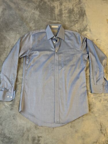 NORDSTROM Brand ‘SMARTCARE’ Men’s Blue Cotton Trim Fit Dress Shirt 15.5/34-35