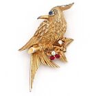 Vintage Marcel Boucher Gold Tone Multi-Colored Glass Bird Brooch Signed 470
