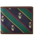 New Polo Ralph Lauren Leather Silk Tie-Stripe Bear Varsity Card Wallet Billfold